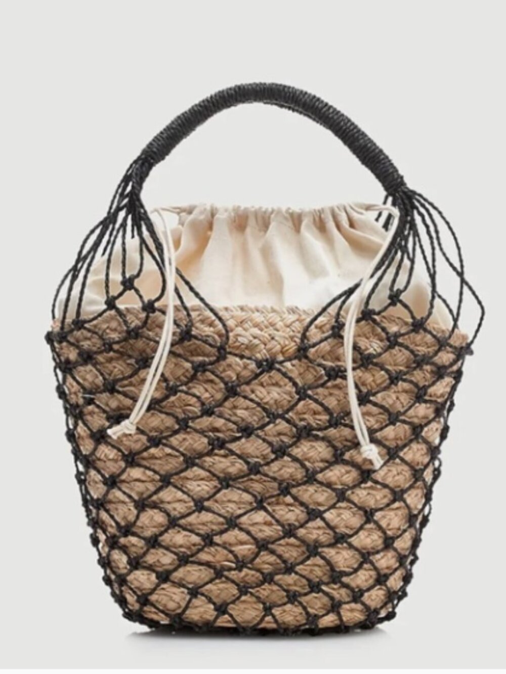 NWT  J Crew Sedona Raffia Net Basket Bag Black